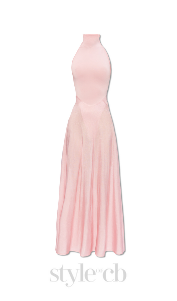 WINNI PINK TURTLENECK SLEEVELESS BACKLESS MAXI DRESS