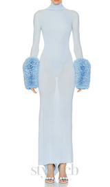 MICHELLE RUFFLED TURTLENECK MAXI DRESS IN PALE BLUE