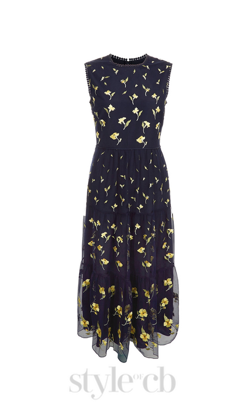 Bethany floral print midi Dress in black