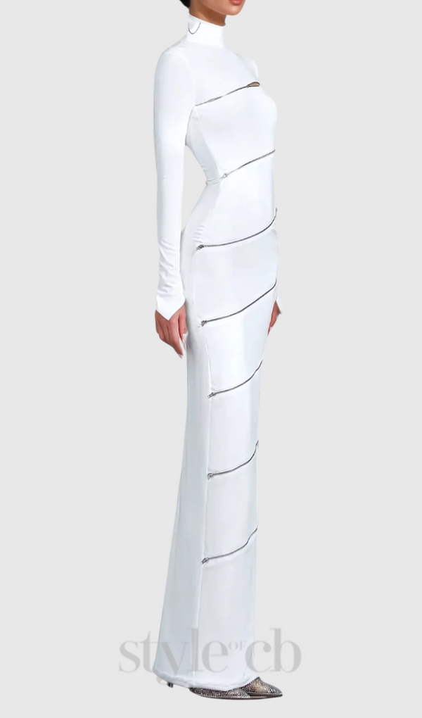 Aloysius Zipper Bodycon Maxi Dress In White