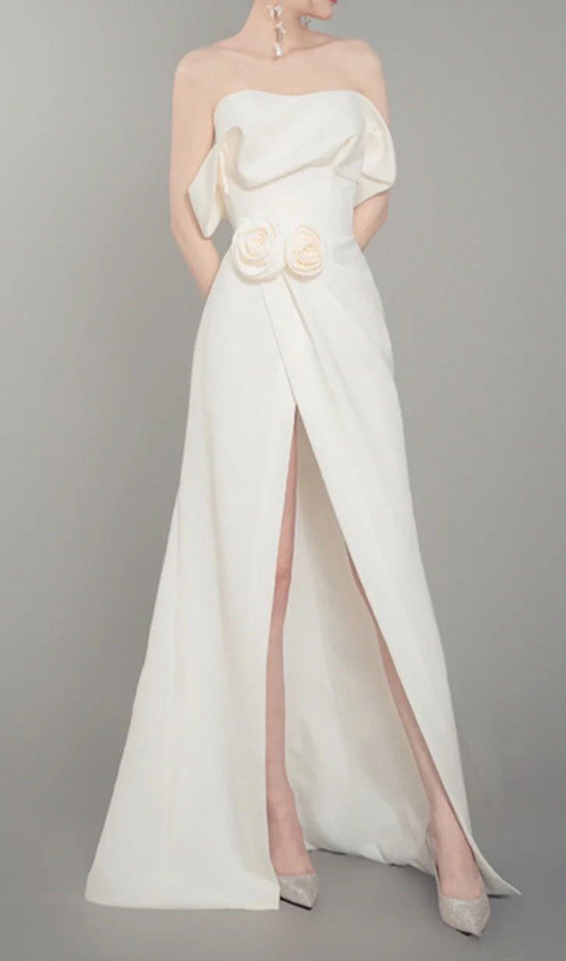 Gauze Satin gown in cream white