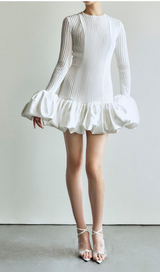 SETLLA WHITE FLUTE SLEEVED TAFFETA MINI DRESS