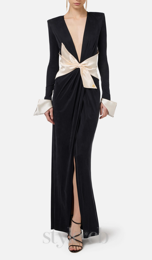 bow black carpet dress in drape jersey