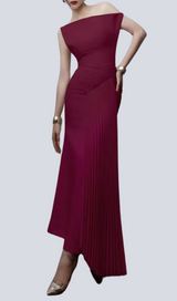 red ruched draped Asymmetric maxi dress