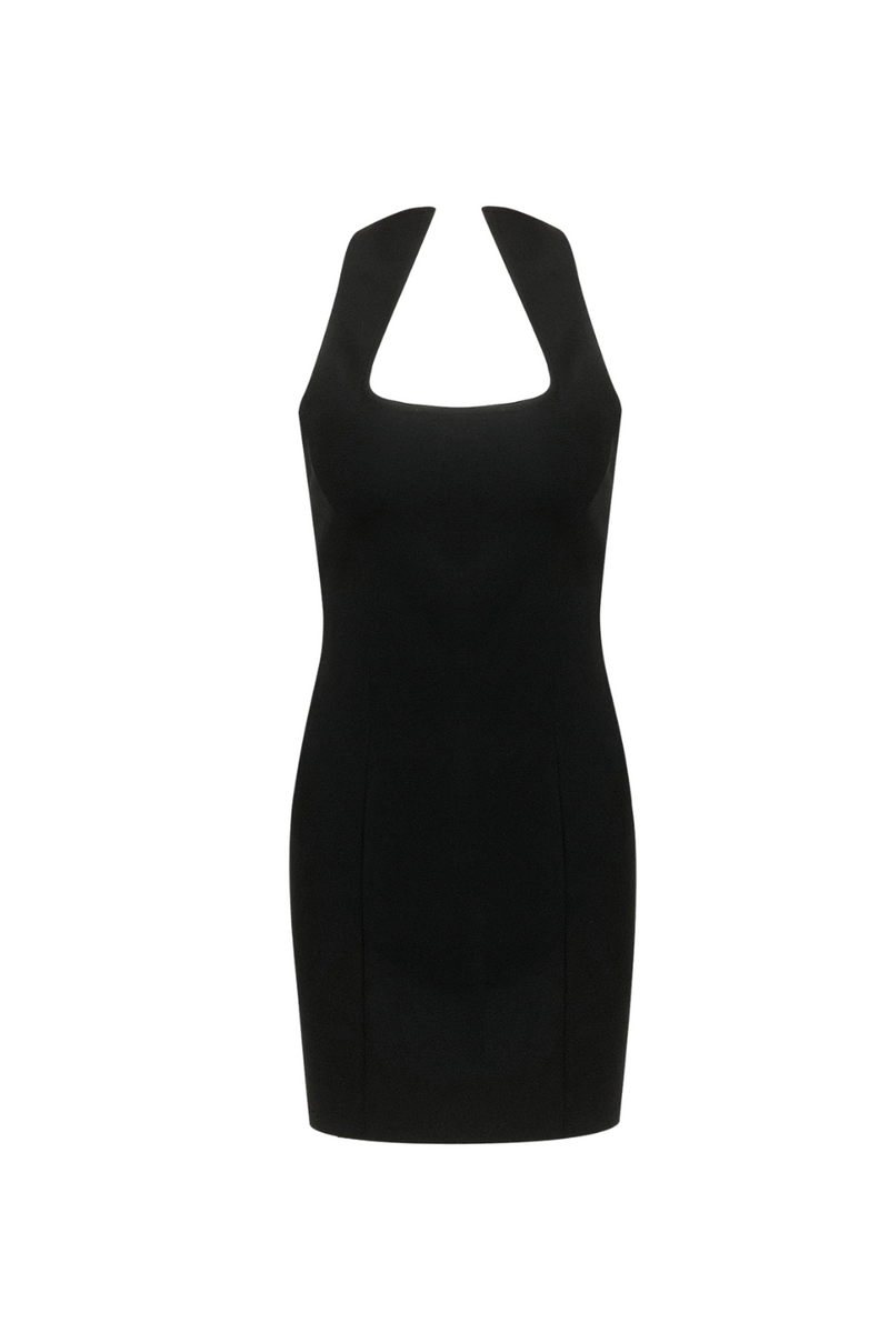 Sleeveless collarless bandage mini dress in black