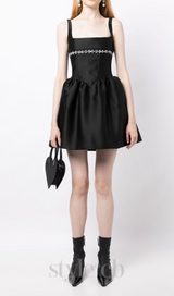 crystal-embellished square-neck mini dress in black