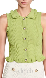 Lina Sleeveless Textured Knit Top in Olive Green