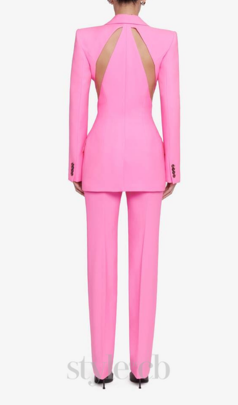 SLASHED SINGLE-BREASTED JACKET SUIT IN PINK