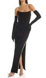 BLACK SPLIT THIGH GOWN