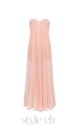 Thea Strapless Mesh Backless maxi Dress in pink