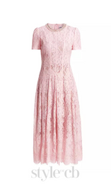 Sequin Floral Lace Midi Dress in pink