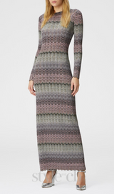 multicolor maxi dress with lamé greek motif