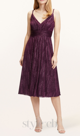 v-neckline cocktail midi dress in bordeaux