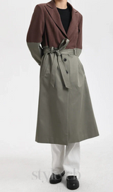 Belted Blazer Trench Coat in Brown Gray