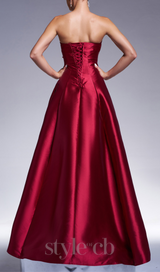 bow satin maxi dress in burgundy