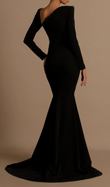 Rhinestone Embellished Floor-Length Dress in black