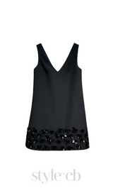 3d crepe sequin mini dress in black