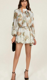 Delphine faux-pearl embellished mini dress in Neutrals