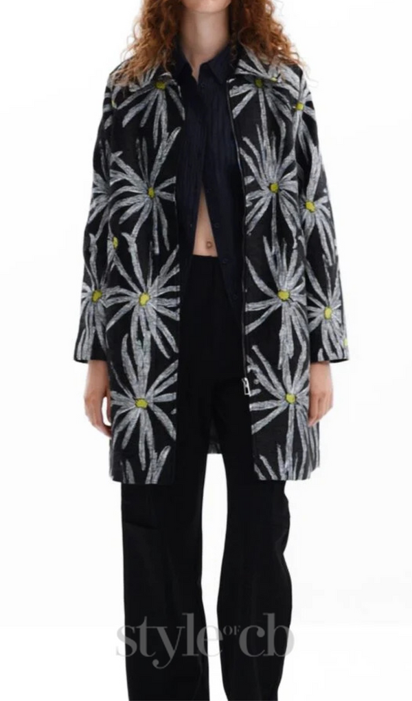 daisy print coat in black