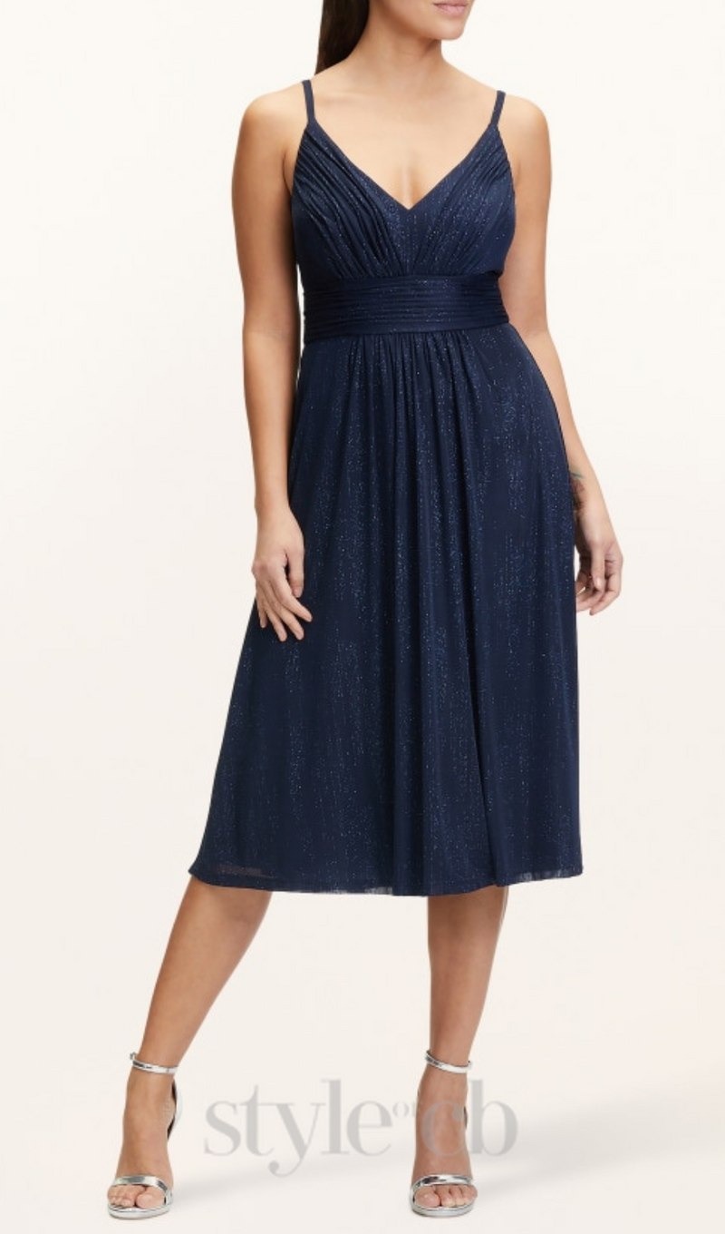 v-neckline Cocktail midi Dress in night blue