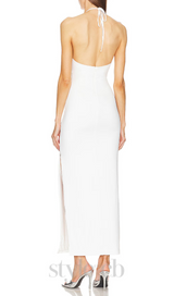 hollow cut out slit halter maxi dress in white