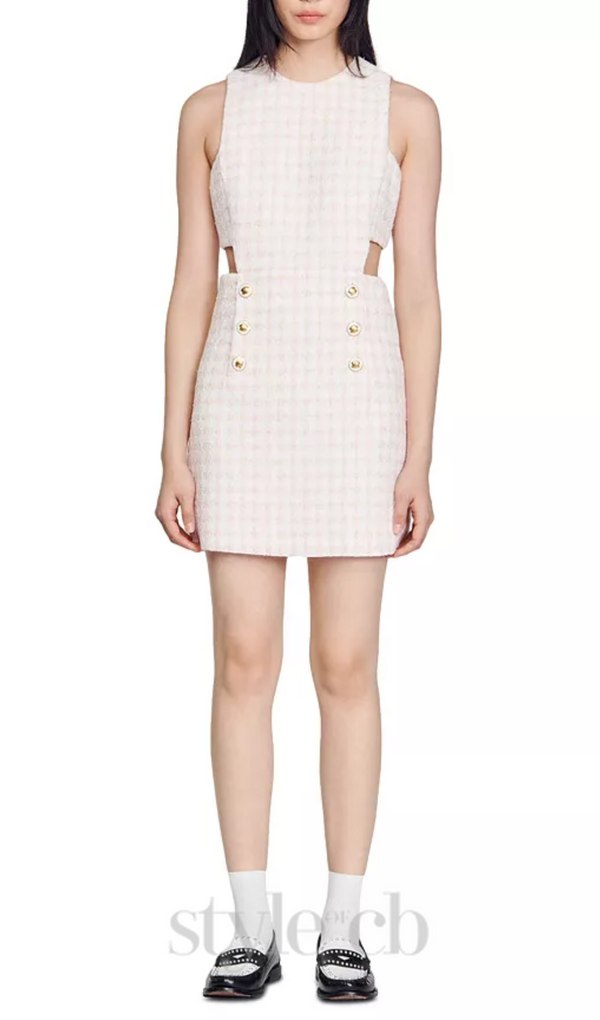 Sleeveless Cutout Pinafore mini Dress in light pink