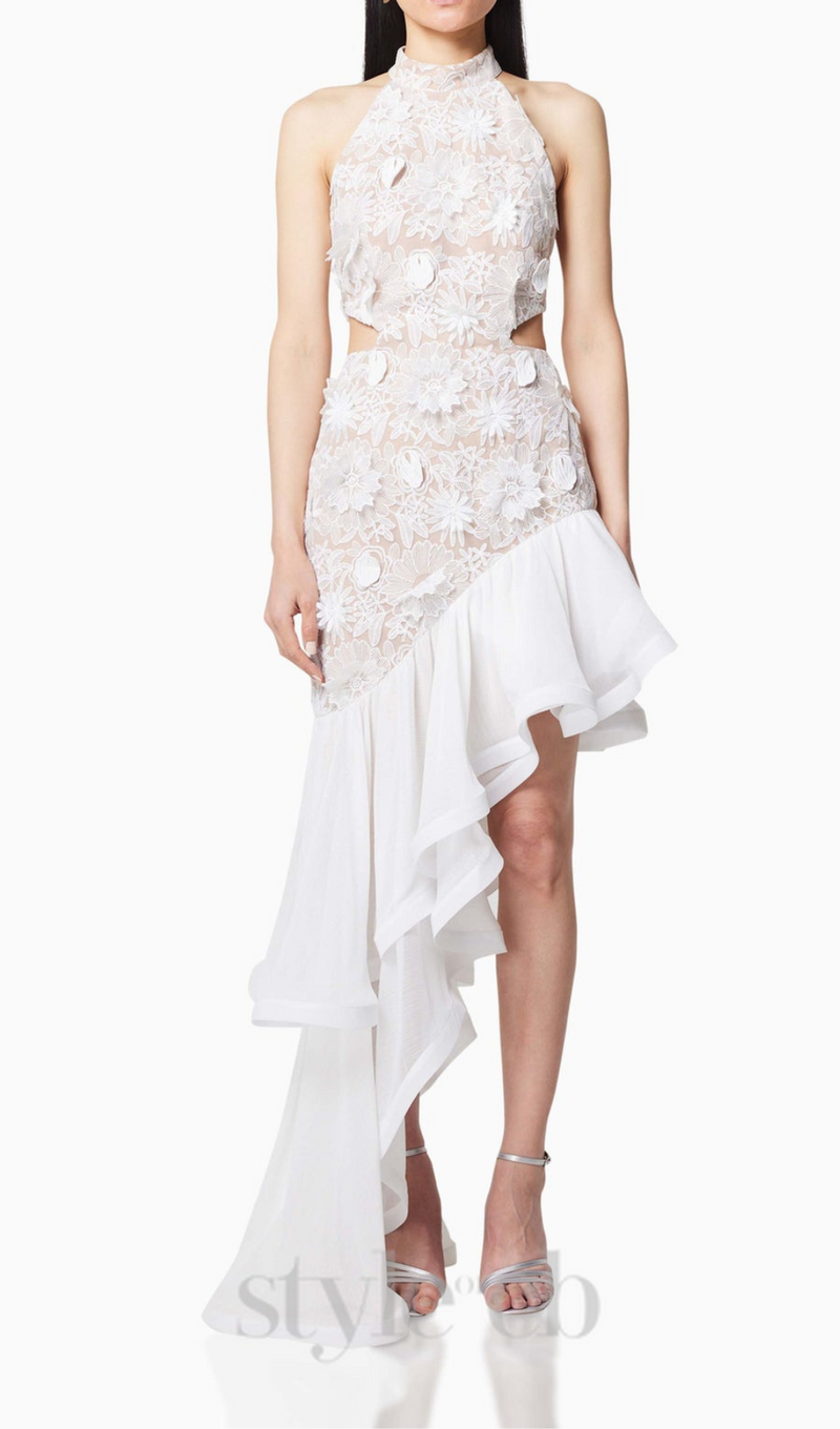 MADGE FLOWER EMBELLLISHED CUT OUT MAXI DRESS IN WHITE