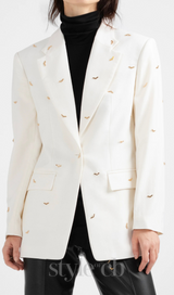 bat-shape embellished blazer in white