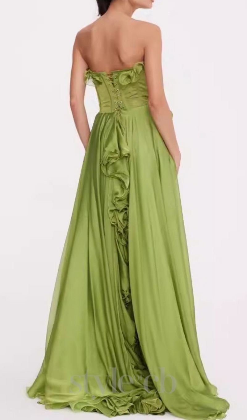 ZONA FRILL SWEETHEART NECK SLEEVELESS MAXI DRESS IN GREEN