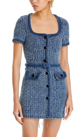 PATRICIA BRAIDED TRIM TEXTURED DRESS IN BLUE