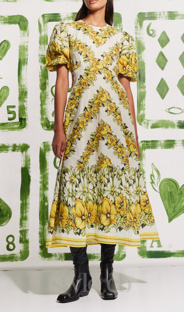 ALYSSA FLORAL PRINT MIDI DRESS IN YELLOW