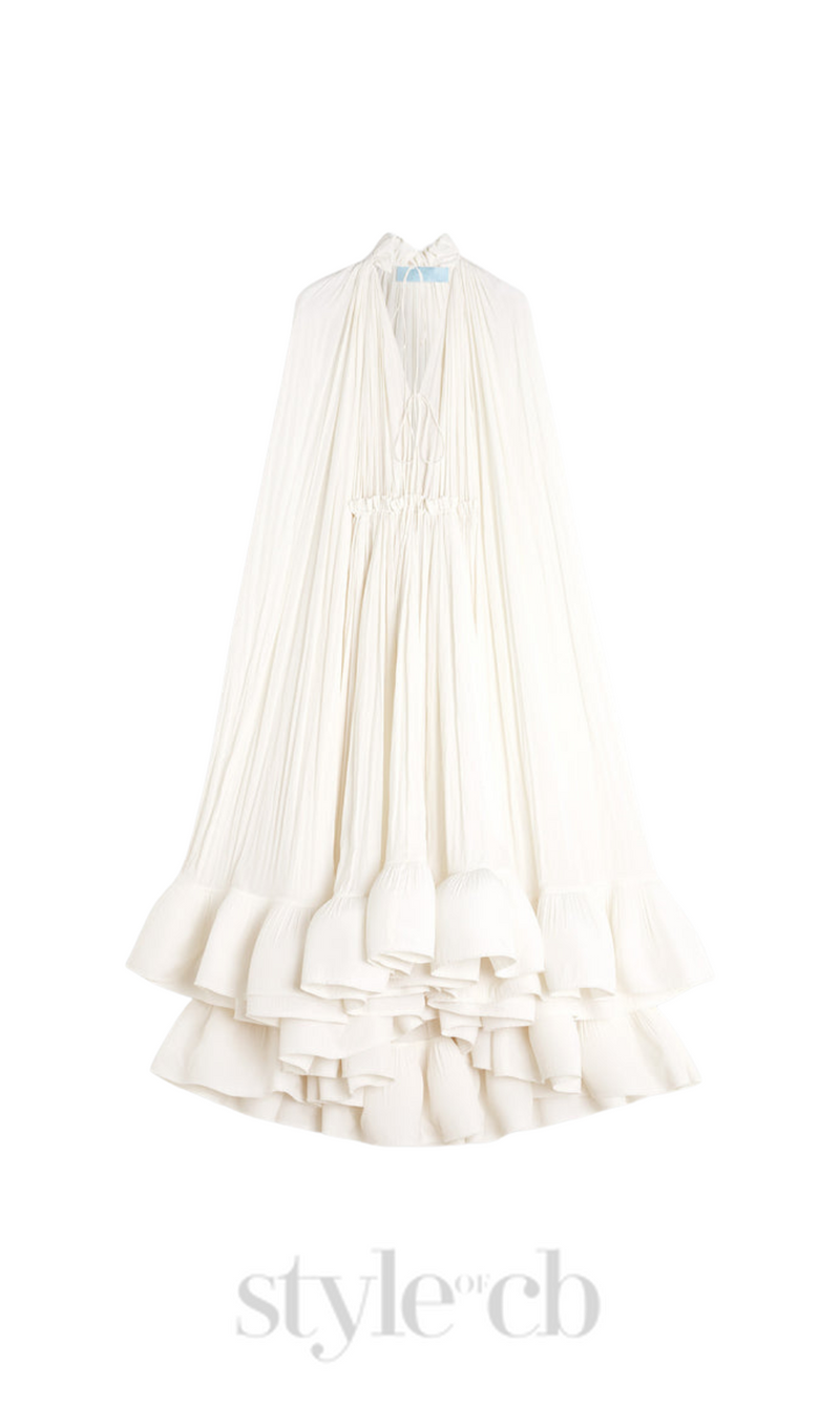 RUFFLE TRIM MAXI DRESS IN WHITE