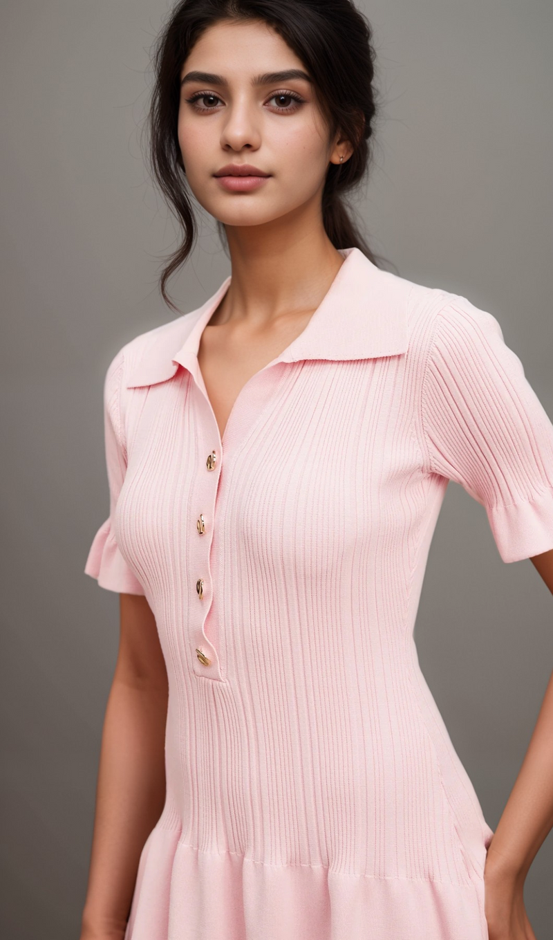 Nolwenn pink flared fine-knit mini dress