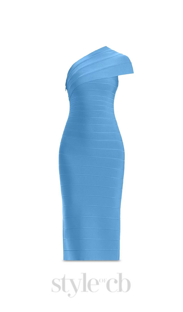 Abigail one-shoulder bandage midi Dress in blue