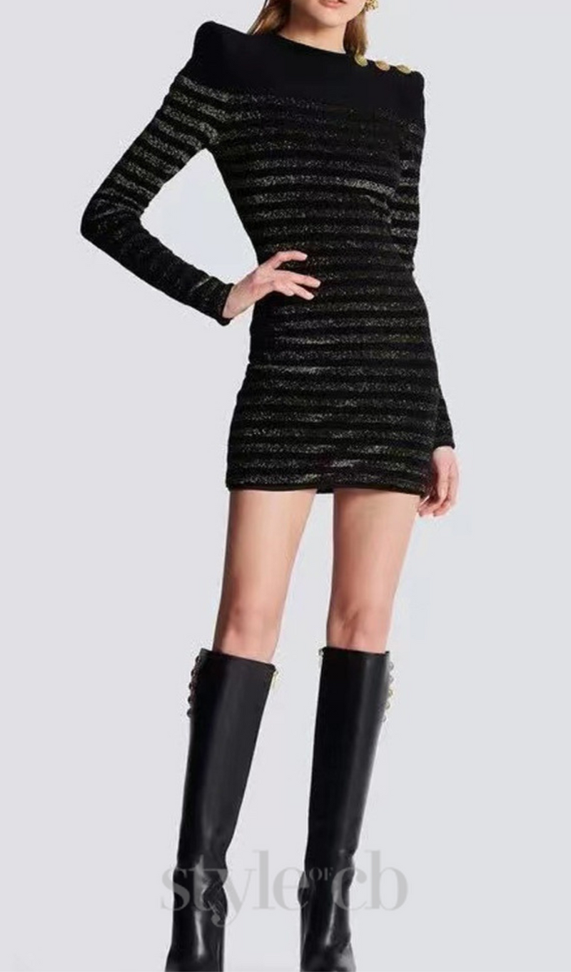 CARLIN JERSEY STRIPE LONG SLEEVE MINI DRESS IN BLACK