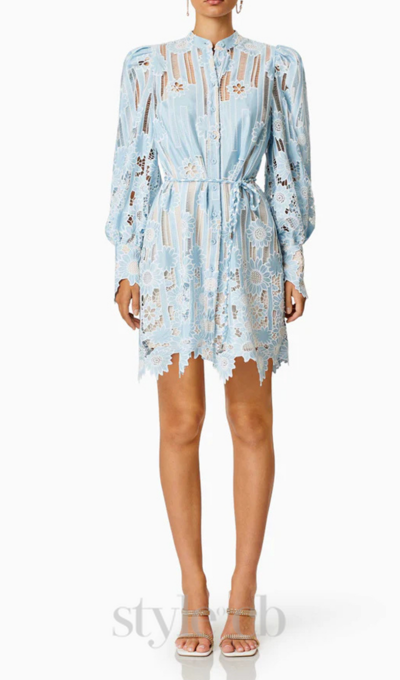 Jetsetter hollow long sleeve Mini Dress In Blue