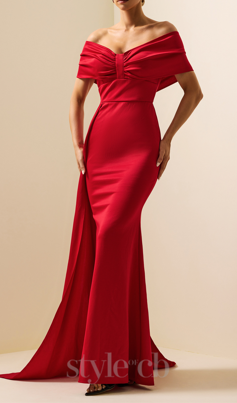 HERMOSA JERSEY SOLID OFF-SHOULDER MAXI DRESS