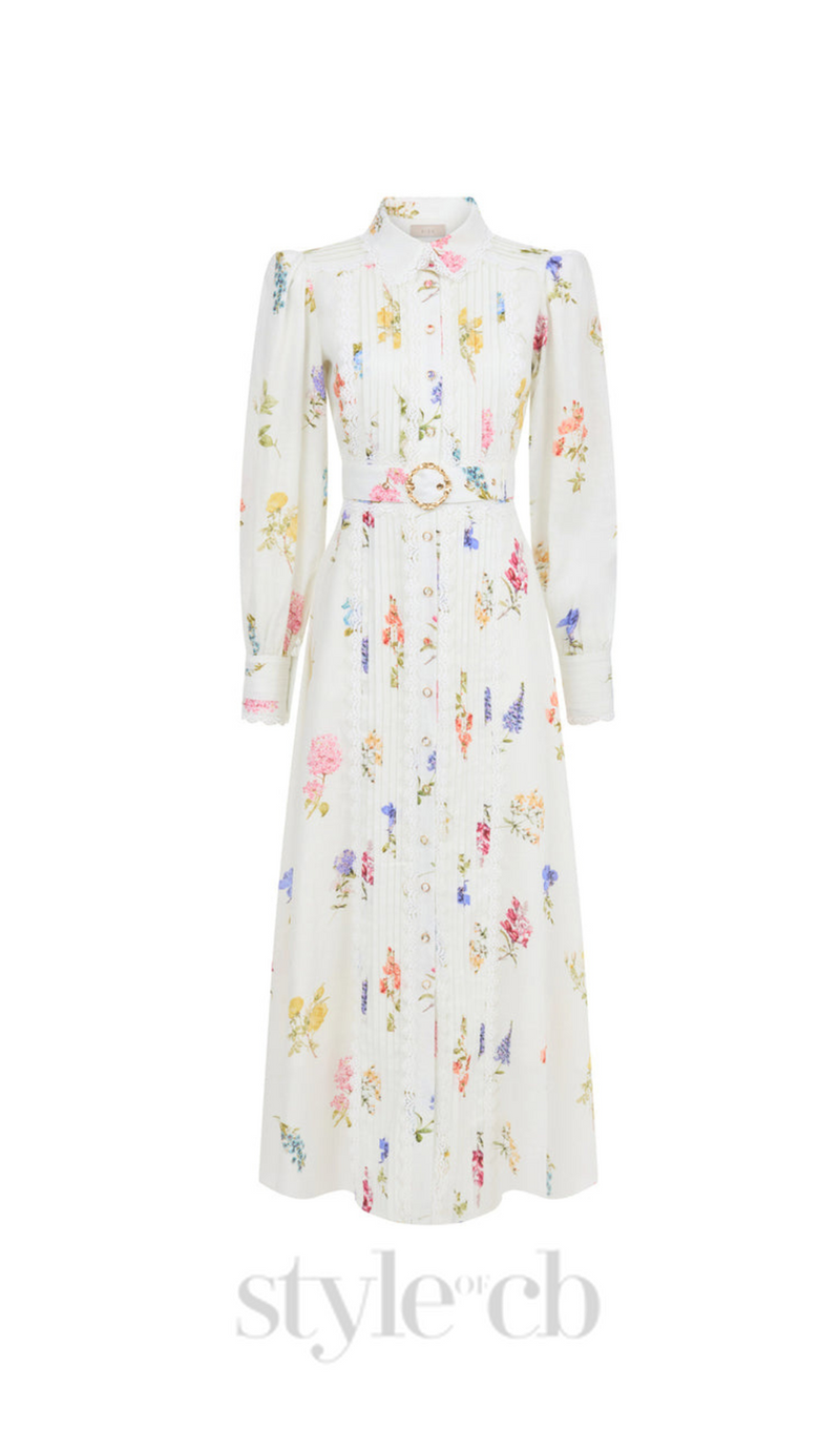 MURIEL LONG CUFFED SLEEVES FLORAL MAXI DRESS