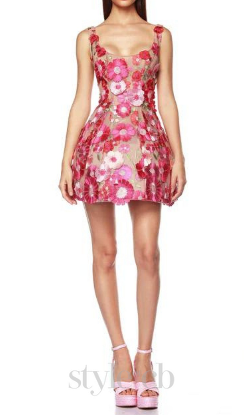 JASMINE MULTI PINK FLORAL EMBELLISHMENT MINI DRESS