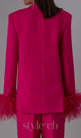 IRMA FEATHER TRIM BLAZER SUITS IN ROSE RED