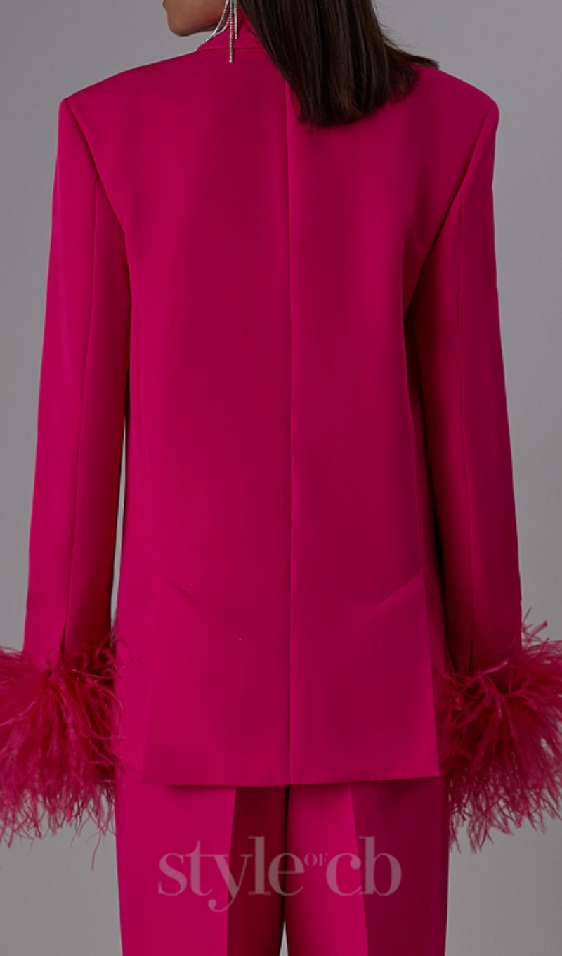 IRMA FEATHER TRIM BLAZER SUITS IN ROSE RED