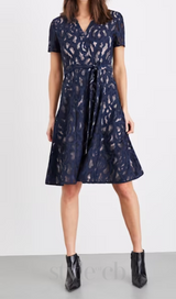 Ennis Lace midi Dress in navy