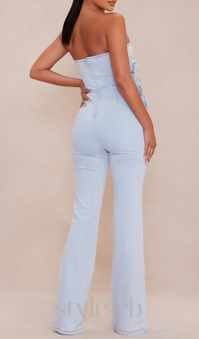 Berlin Floral Denim Jumpsuit in Light Wash