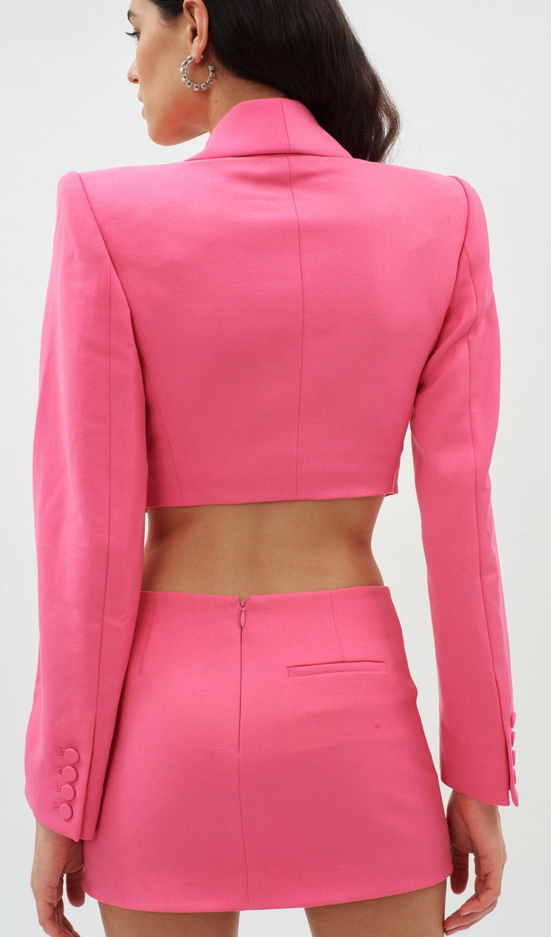 EMBELLISHED BUTTERFLY CROPPED BLAZER IN PINK