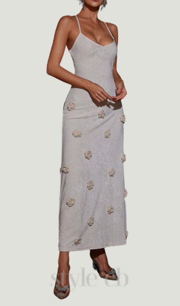 GIORGIO GRAY FLOWER KNITTED MAXI DRESS