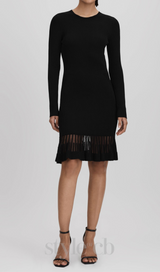 knitted sheer flared mini dress in black