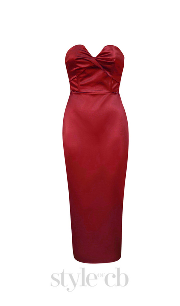 backless split twist-front bodycon midi dress in red