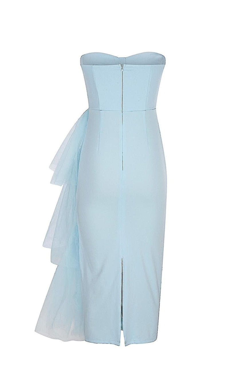 MESH STITCHED DRESS IN LIGHT BLUE