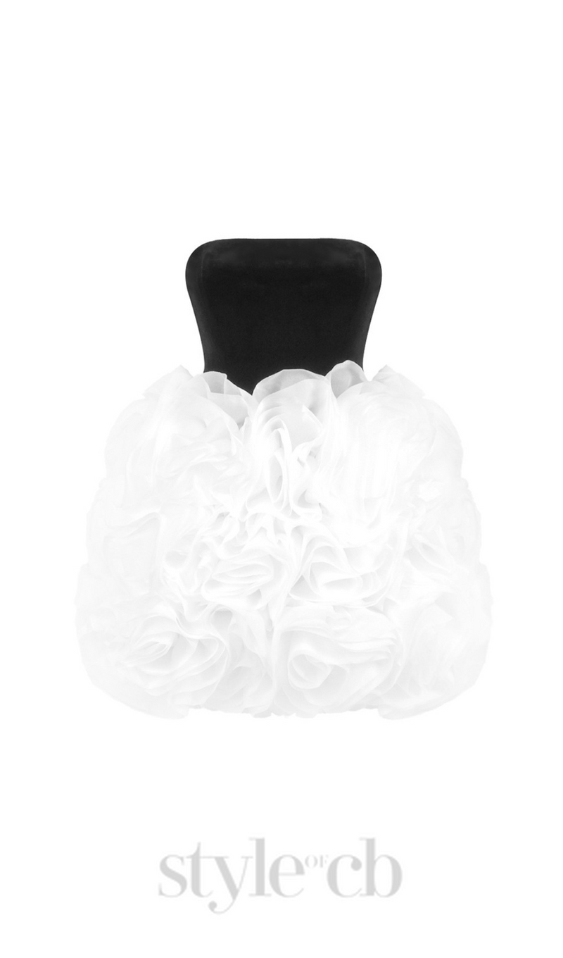 tina white 3d flowers strapless black mini dress