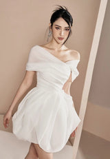 ONE SHOULDER RUCHED MINI DRESS IN White